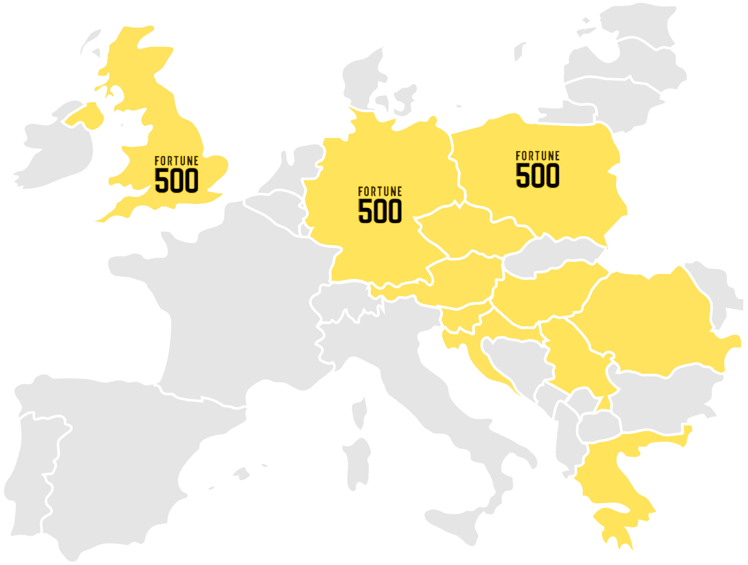Map of Central & Eastern Europe highlighting Intuitech's active markets