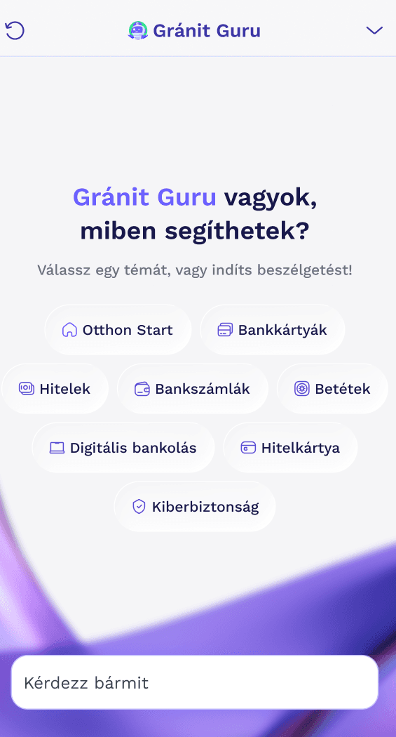 Gránit Guru banking chatbot on mobile